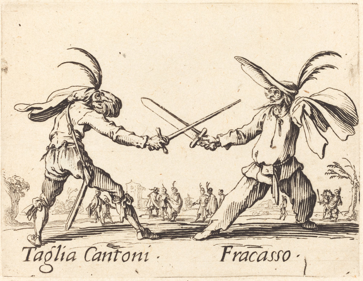 Taglia Cantoni and Fracasso by Jacques Callot (French, 1592 - 1635), 16X12"(A3)Poster Print