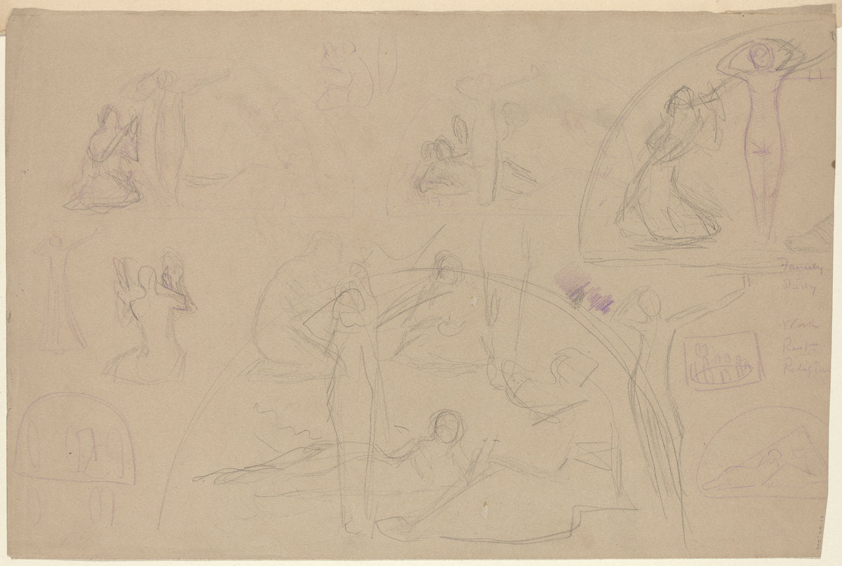 Studies for a Lunette [verso] by Charles Sprague Pearce (American, 1851 - 1914), 16X12"(A3)Poster Print