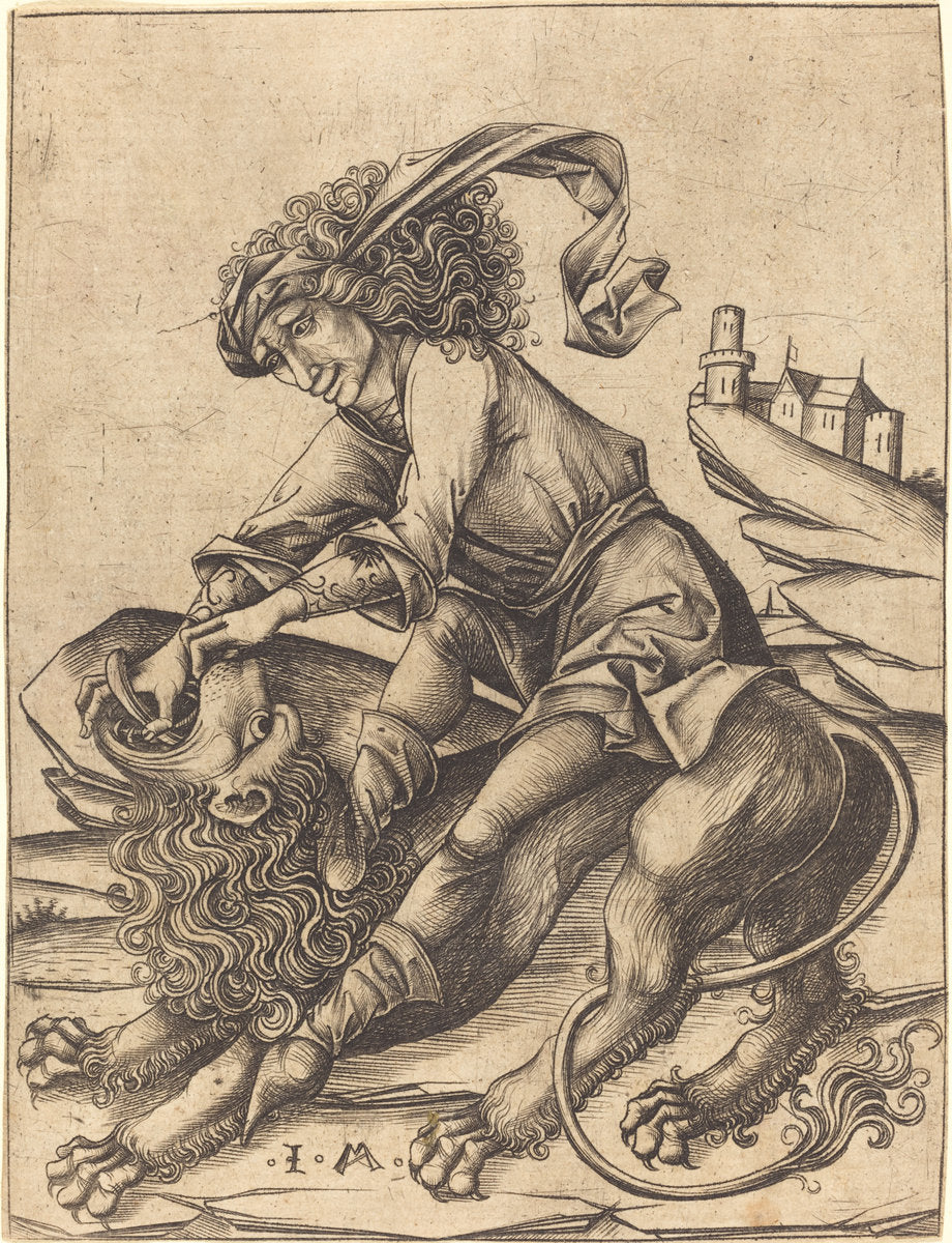 Samson and the Lion by Israhel van Meckenem (German, c. 1445 - 1503), 16X12"(A3)Poster Print