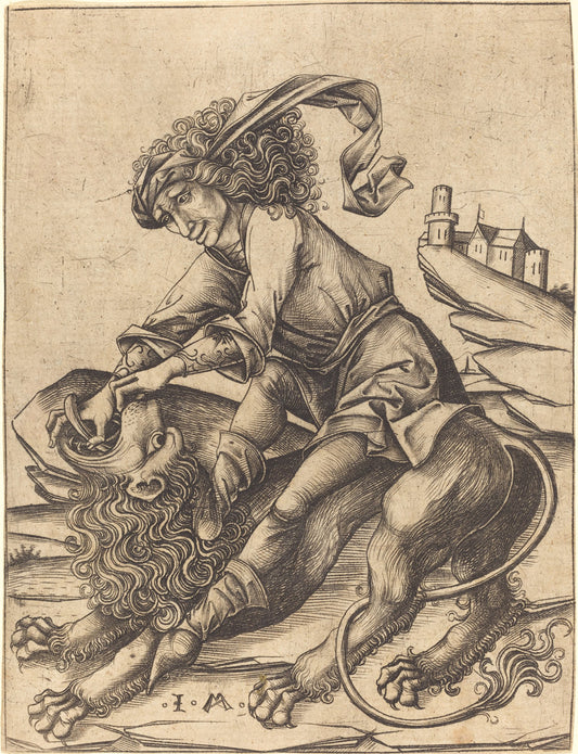 Samson and the Lion by Israhel van Meckenem (German, c. 1445 - 1503), 16X12"(A3)Poster Print
