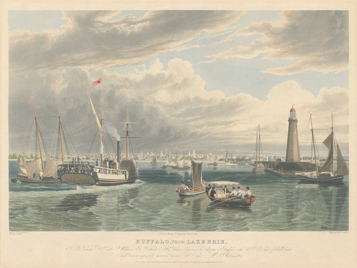 Buffalo, from Lake Erie by William James Bennett after John William Hill (American, born England, 1787 - 1844), 16X12"(A3)Poster Print