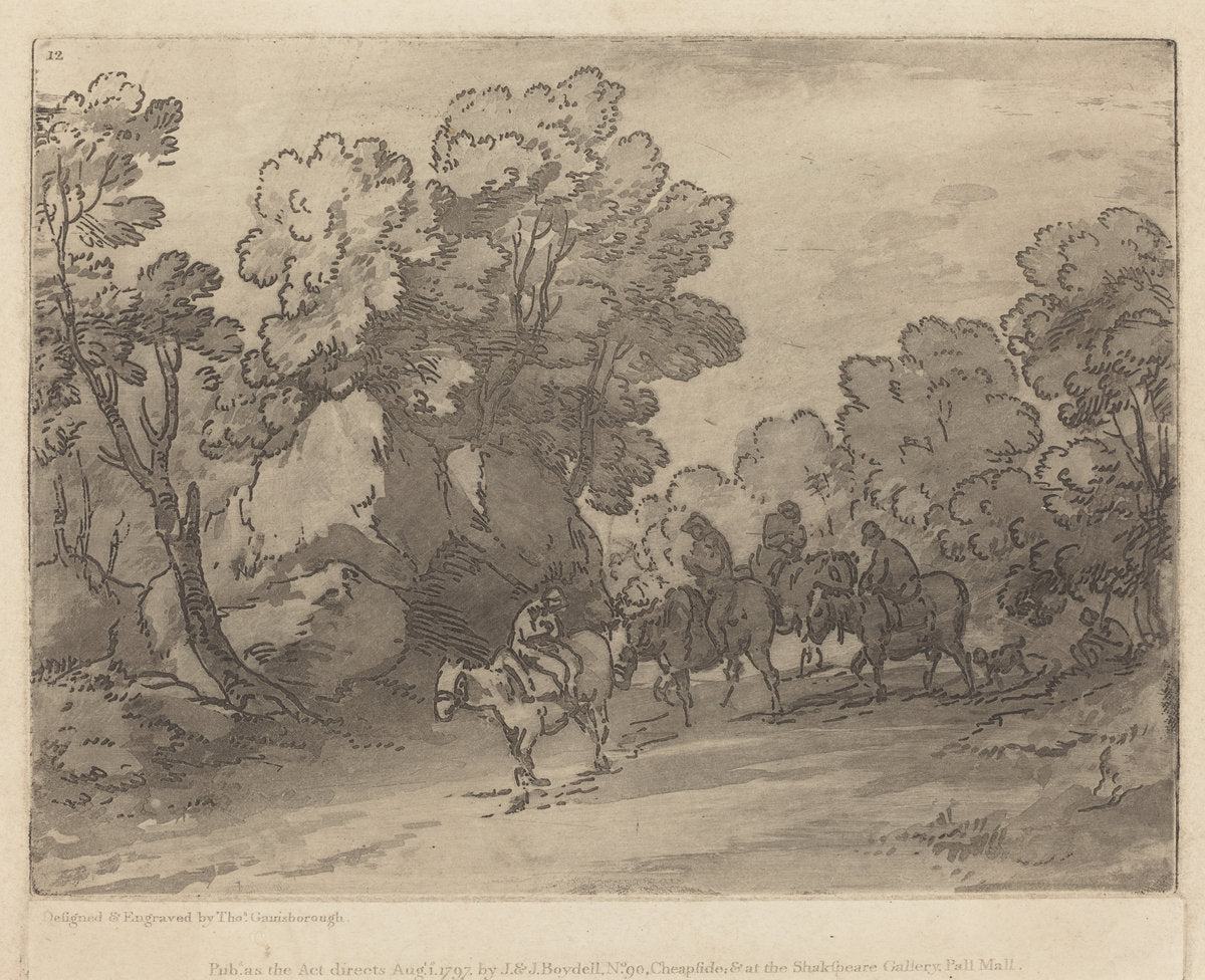 Wooded Landscape with Riders by Thomas Gainsborough (British, 1727 - 1788), 16X12"(A3)Poster Print