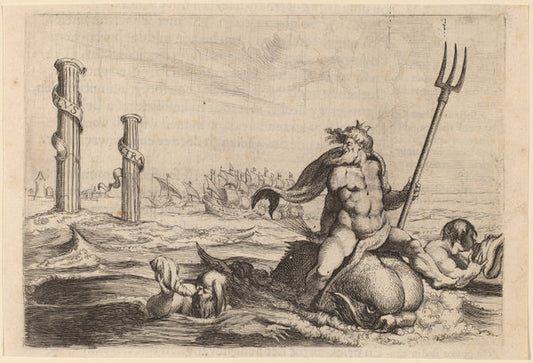 Neptune and the Pillars of Hercules by Willem Basse (Dutch, 1613 or 1614 - 1672), 16X12"(A3)Poster Print