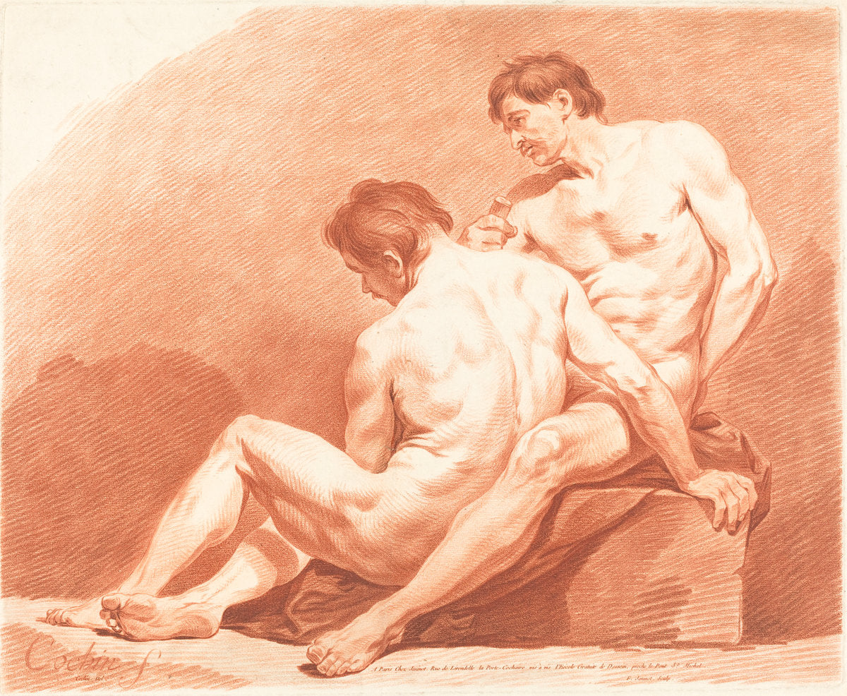 Two Male Nudes by Jean-François Janinet after Charles-Nicolas Cochin the Younger (French, 1752 - 1814), 16X12"(A3)Poster Print
