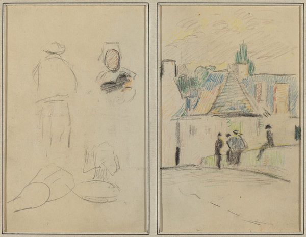 Two Breton Figures; Bridge at Pont-Aven [recto] by Paul Gauguin (French, 1848 - 1903), 16X12"(A3)Poster Print