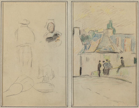 Two Breton Figures; Bridge at Pont-Aven [recto] by Paul Gauguin (French, 1848 - 1903), 16X12"(A3)Poster Print