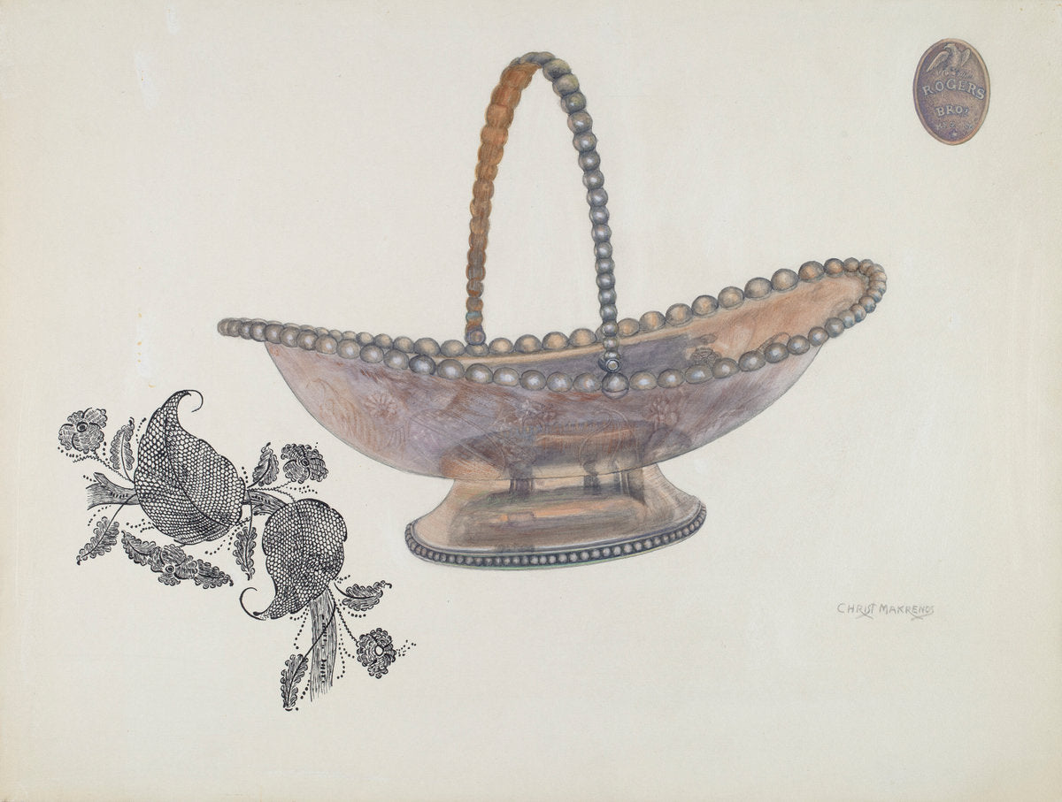 Silver Plate Bread Basket by Chris Makrenos (American, active c. 1935), 16X12"(A3)Poster Print