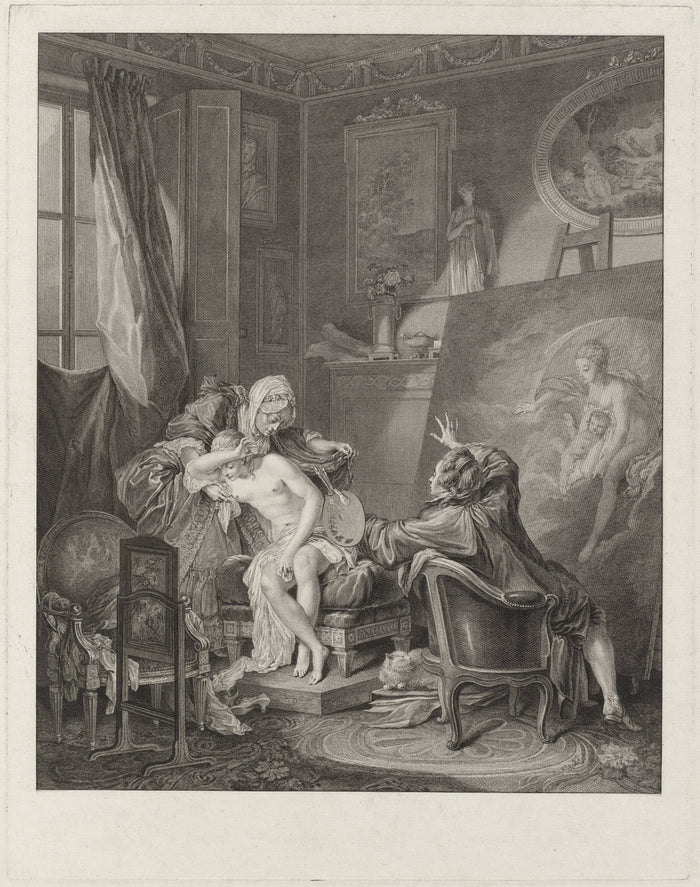 Le modèle honnête by Jean-Michel Moreau and Jean-Baptiste Blaise Simonet after Pierre-Antoine Baudouin (French, 1742 - 1813 or after), 16X12