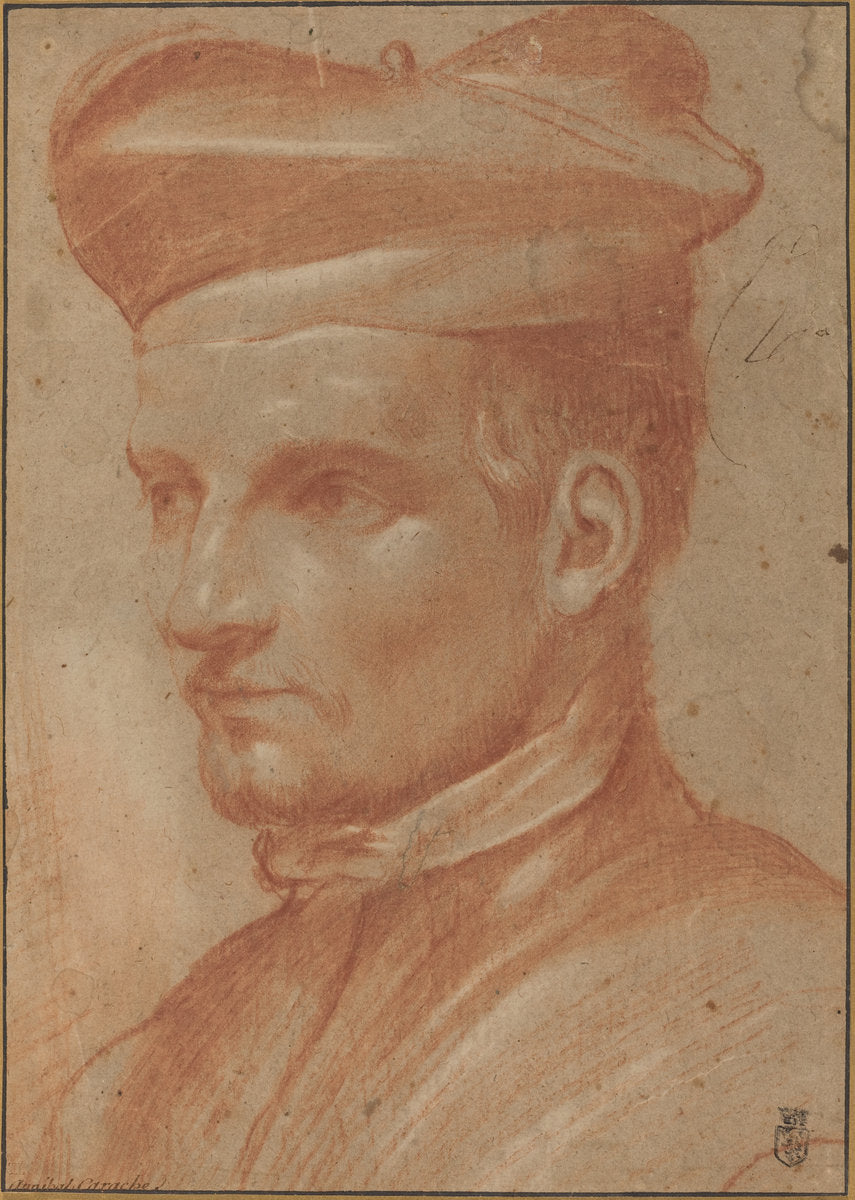 Portrait of an Ecclesiastic Wearing a Biretta by Attributed to Annibale Carracci (Bolognese, 1560 - 1609), 16X12"(A3)Poster Print