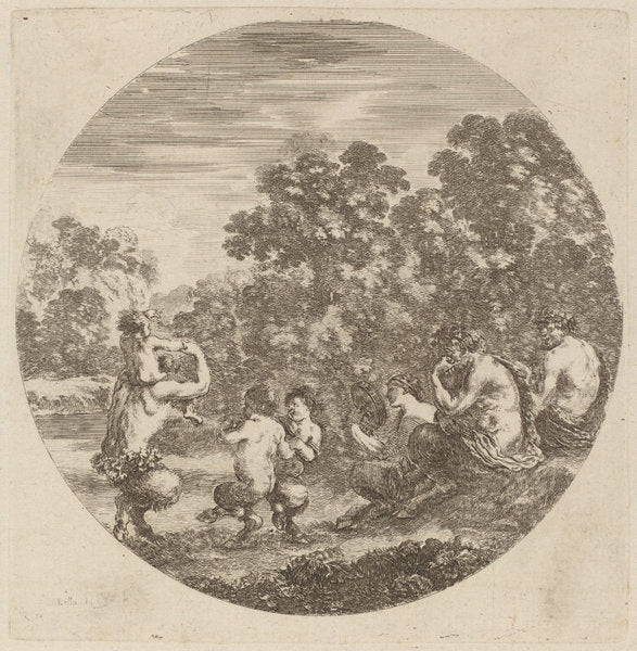 Satyrs and Faun by Stefano Della Bella (Italian, 1610 - 1664), 16X12"(A3)Poster Print