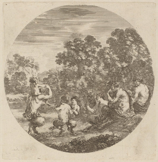 Satyrs and Faun by Stefano Della Bella (Italian, 1610 - 1664), 16X12"(A3)Poster Print