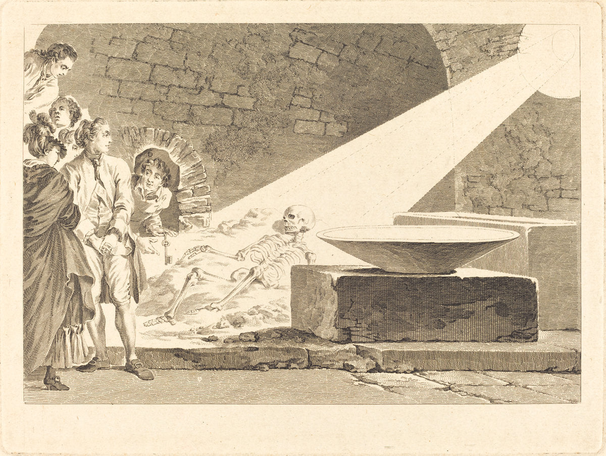 Fragonard and Bergeret with Their Wives Visiting a Tomb in Pompeii by Claude-Mathieu Fessard after Jean-Honoré Fragonard (French, active 1765 - 1805), 16X12"(A3)Poster Print
