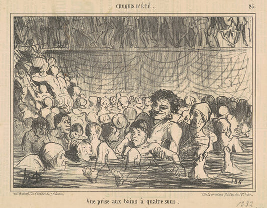 Vue prise aux bains a quatre sous by Honoré Daumier (French, 1808 - 1879), 16X12"(A3)Poster Print