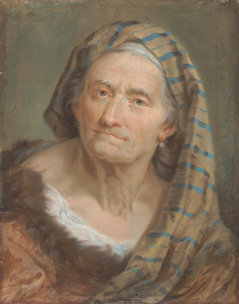 An Elderly Woman in a Striped Shawl by Giuseppe Nogari (Venetian, 1699 - 1763), 16X12"(A3)Poster Print