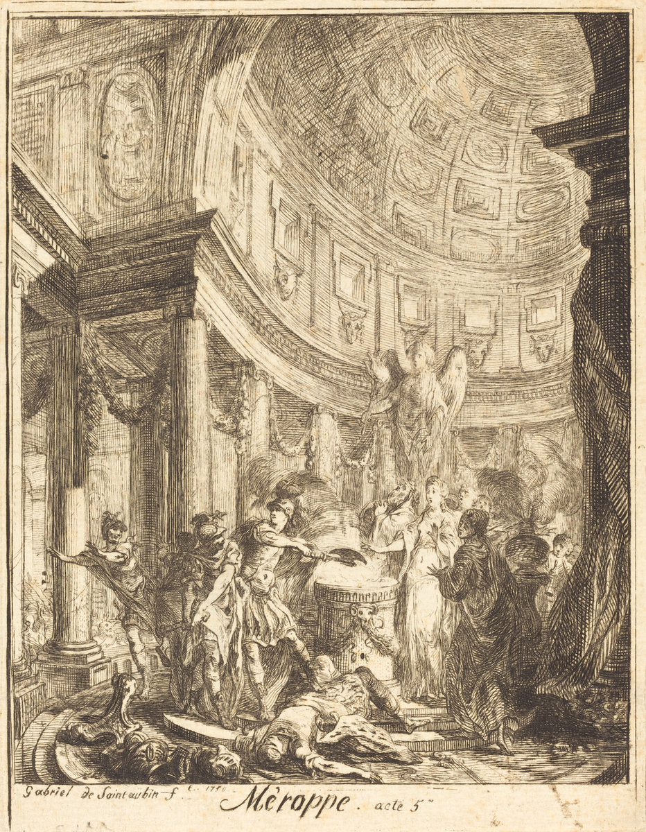 Merope by Gabriel Jacques de Saint-Aubin (French, 1724 - 1780), 16X12"(A3)Poster Print