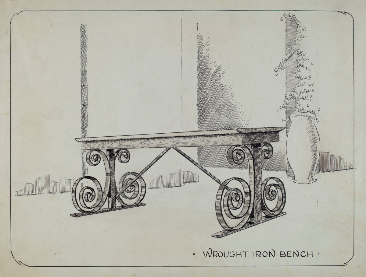 Wrought Iron Garden Bench by Al Curry (American, active c. 1935), 16X12"(A3)Poster Print