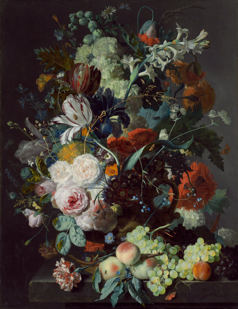 Still Life with Flowers and Fruit by Jan van Huysum (Dutch, 1682 - 1749), 16X12"(A3)Poster Print