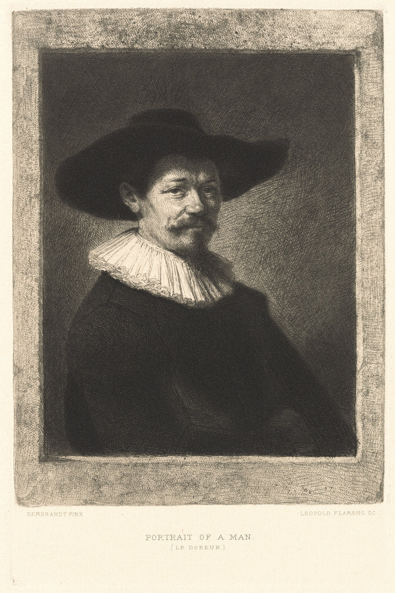 Portrait of a Man (Le Doreur) by Leopold Flameng after Rembrandt van Rijn (French, 1831 - 1911), 16X12"(A3)Poster Print