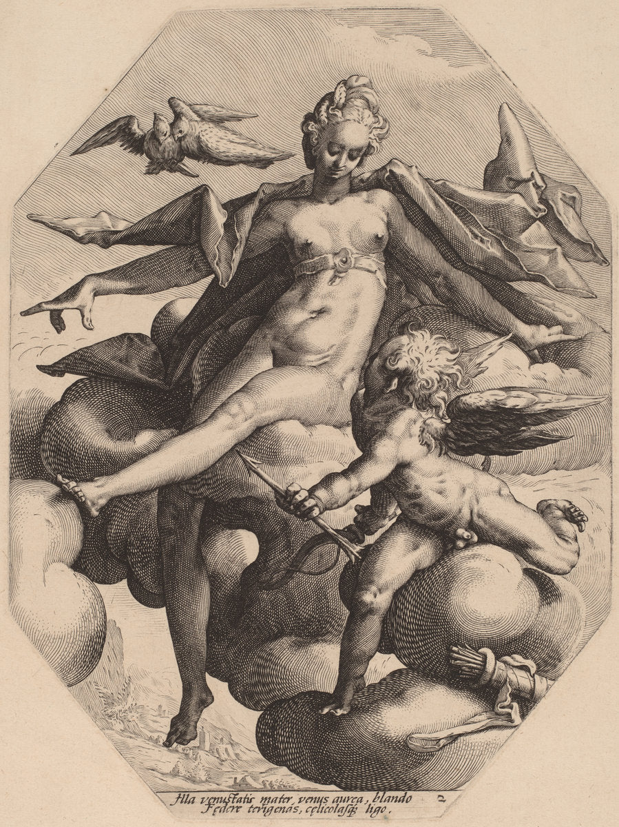 Venus and Cupid by attributed to Jacob Matham, after Hendrick Goltzius (Dutch, 1571 - 1631), 16X12"(A3)Poster Print