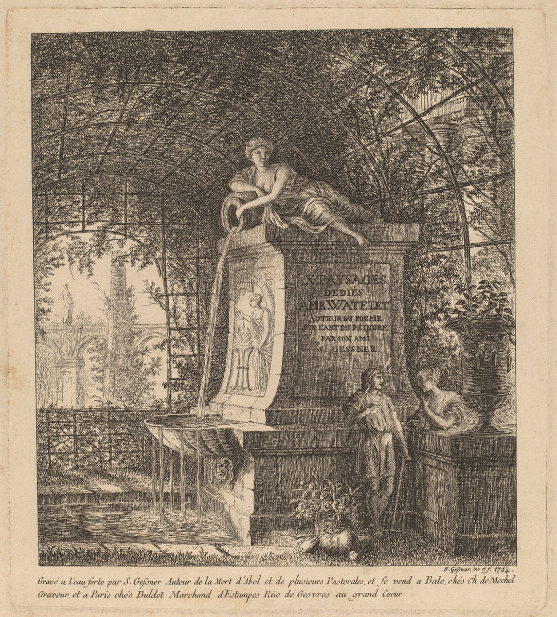 Fountain in a Summerhouse by Salomon Gessner (Swiss, 1730 - 1788), 16X12"(A3)Poster Print