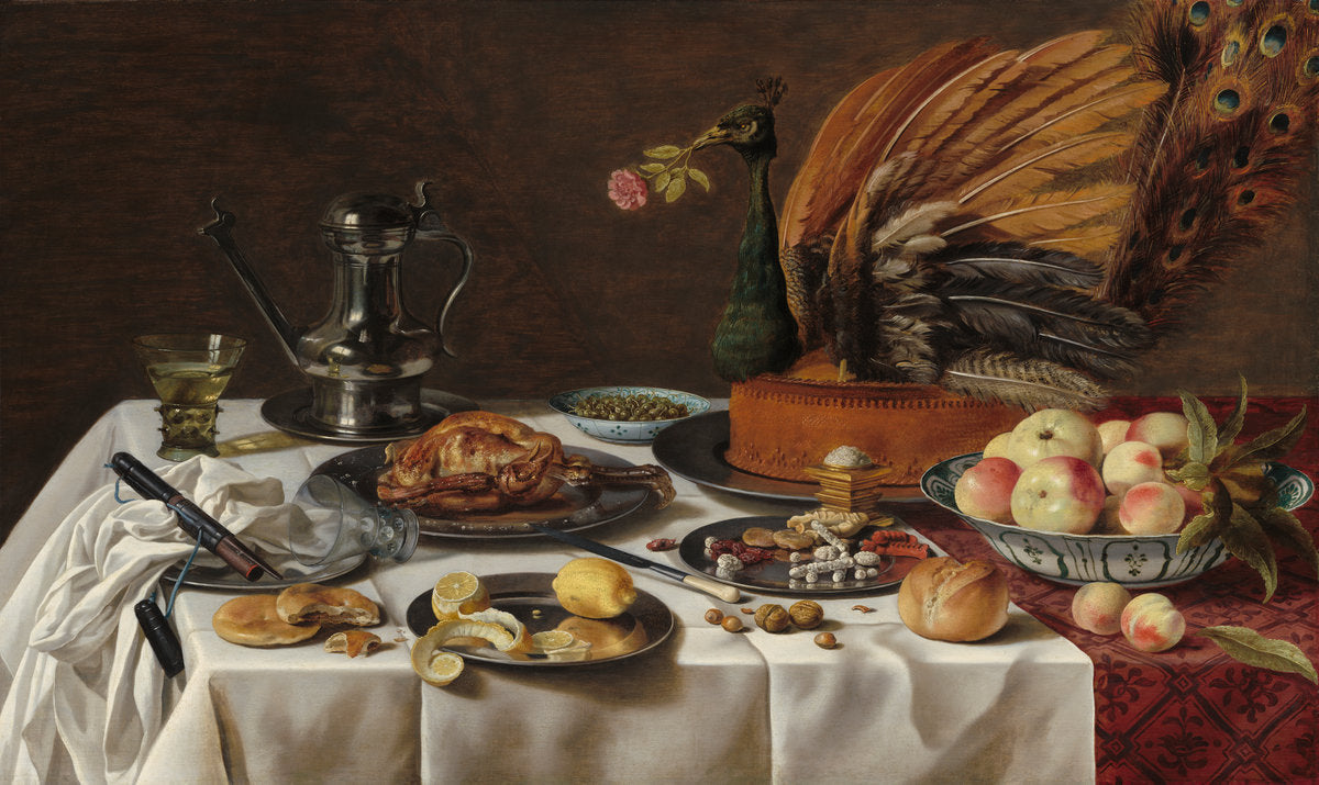Still Life with Peacock Pie by Pieter Claesz (Dutch, 1596/1597 - 1660), 16X12"(A3)Poster Print