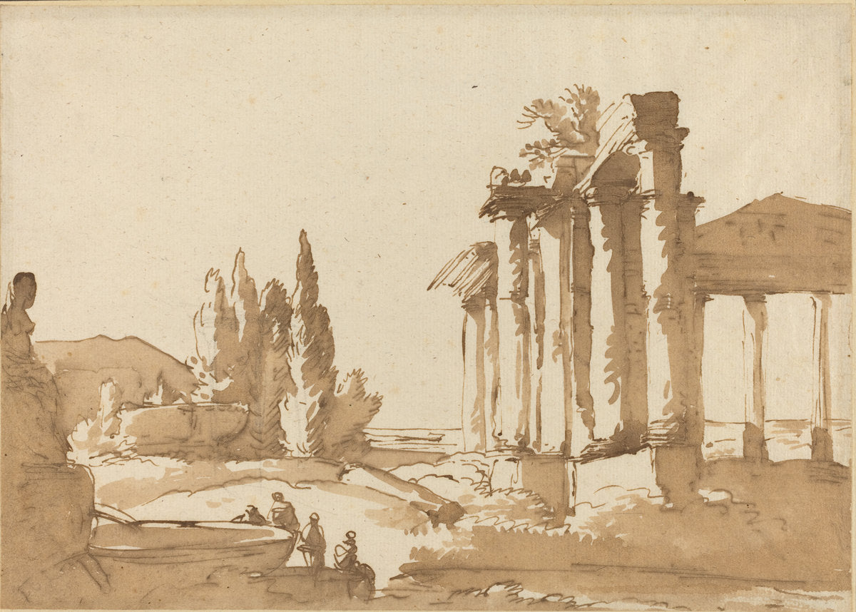 18th century by Italian 18th Century (Landscape with Ruins), 16X12"(A3)Poster Print