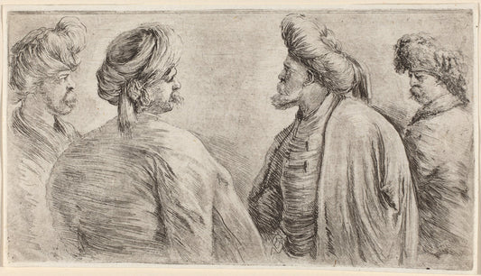 Four Turks Wearing Turbans by Stefano Della Bella (Italian, 1610 - 1664), 16X12"(A3)Poster Print