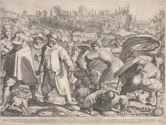Brutto Buono Stoned by His Enemies by Francesco Villamena (Italian, 1566 - 1624), 16X12"(A3)Poster Print
