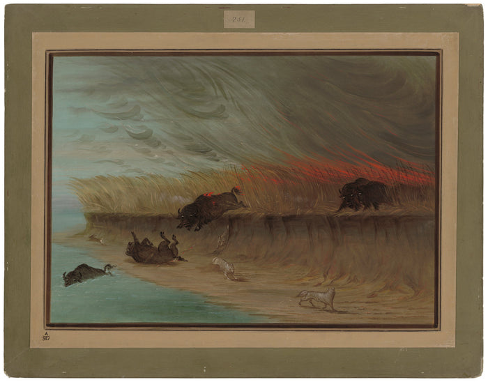 Prairie Meadows Burning by George Catlin (American, 1796 - 1872), 16X12