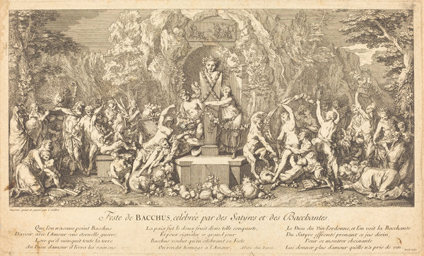 Feste de Bacchus, celebree par des Satyres et des Bacchantes (Feast of Bacchus Celeb rated by Satyrs and Bacchanales) by Claude Gillot (French, 1673 - 1722), 16X12"(A3)Poster Print