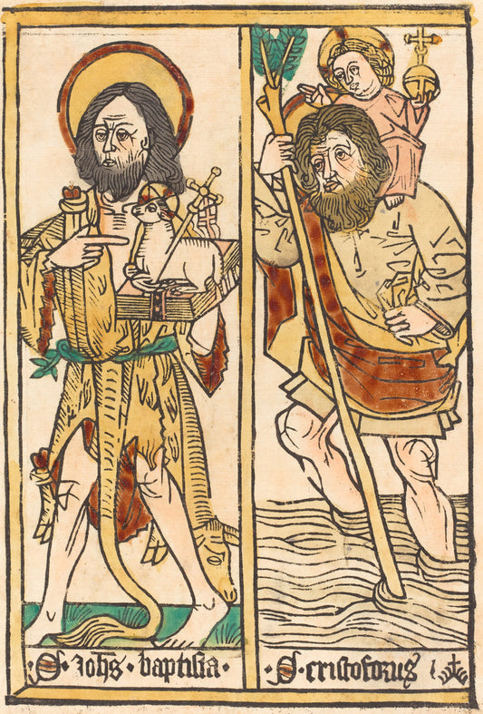 1470/1480 by German 15th Century (Saint John the Baptist and Saint Christopher), 16X12"(A3)Poster Print