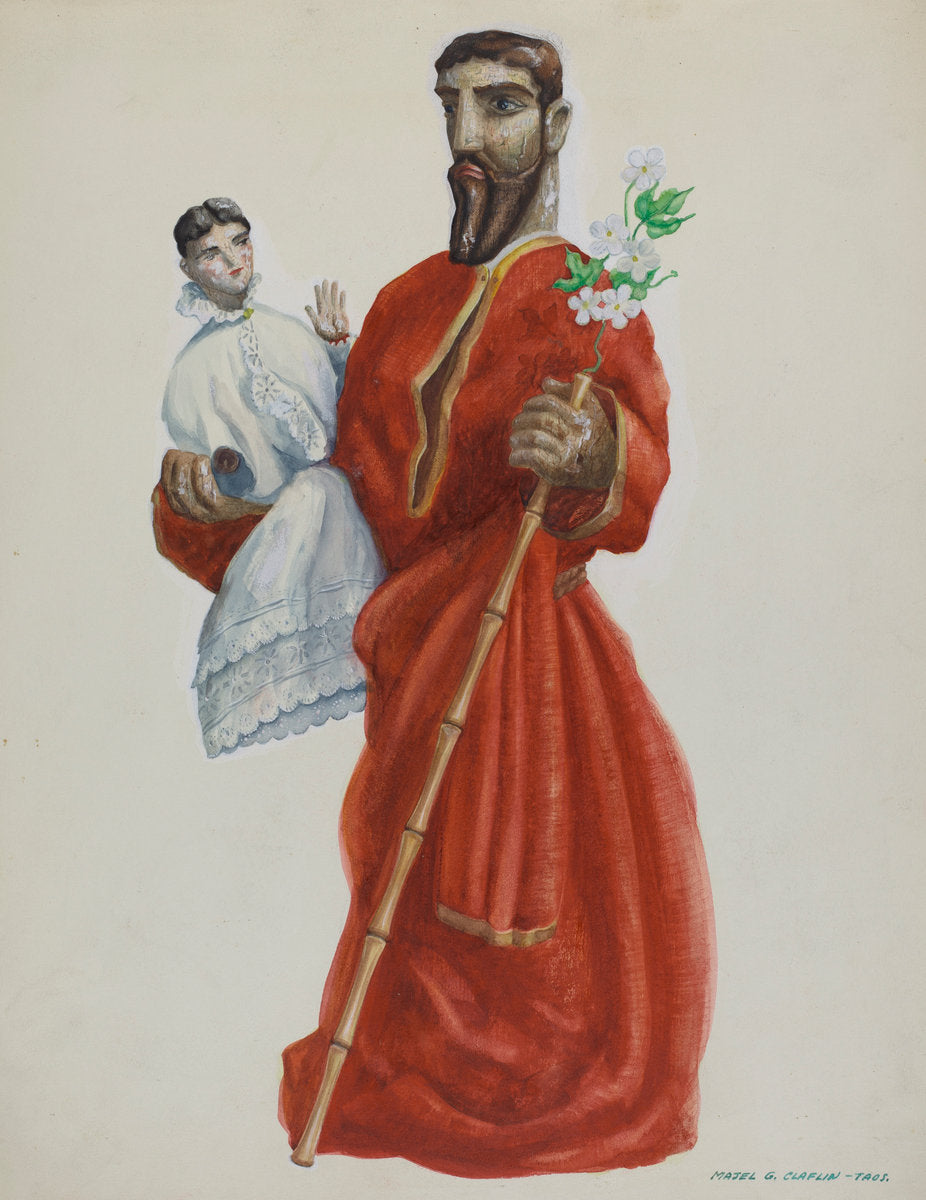 Carved and Painted Santo - San Jose by Majel G. Claflin (American, active c. 1935), 16X12"(A3)Poster Print
