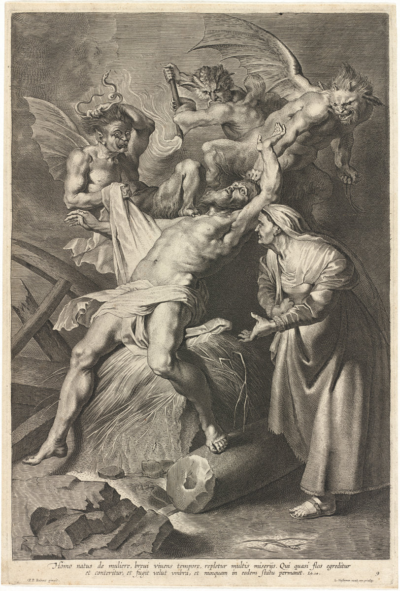 Job Tormented by Demons and Abused by His Wife by Lucas Emil Vorsterman after Sir Peter Paul Rubens (Flemish, 1595 - 1675), 16X12"(A3)Poster Print