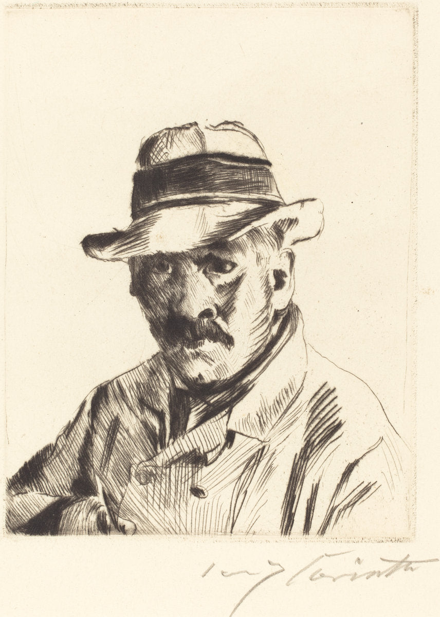 Self-Portrait in a Straw Hat (Selbstbildnis im Strohhut) by Lovis Corinth (German, 1858 - 1925), 16X12"(A3)Poster Print