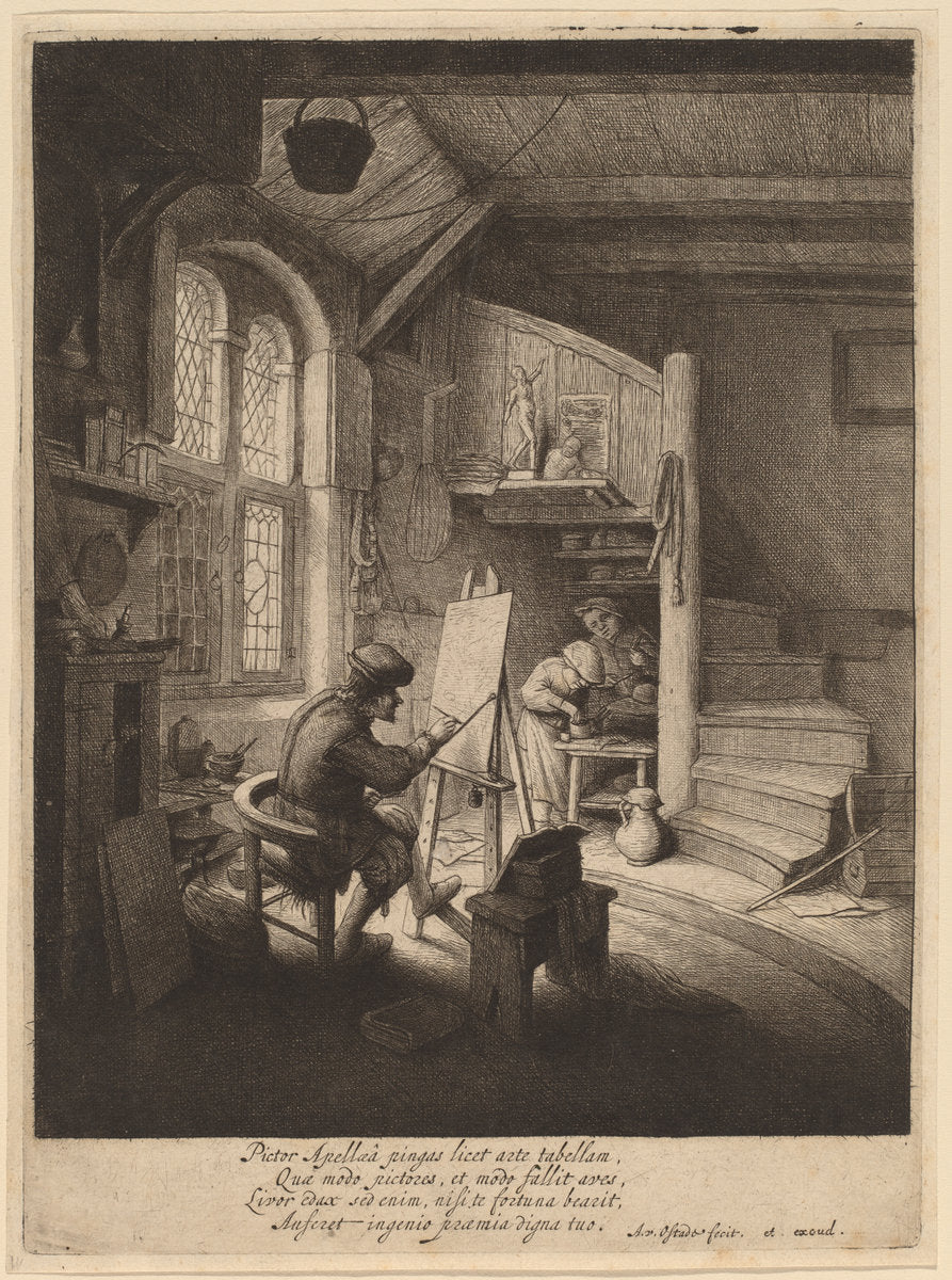 Painter in His Studio by Adriaen van Ostade (Dutch, 1610 - 1685), 16X12"(A3)Poster Print