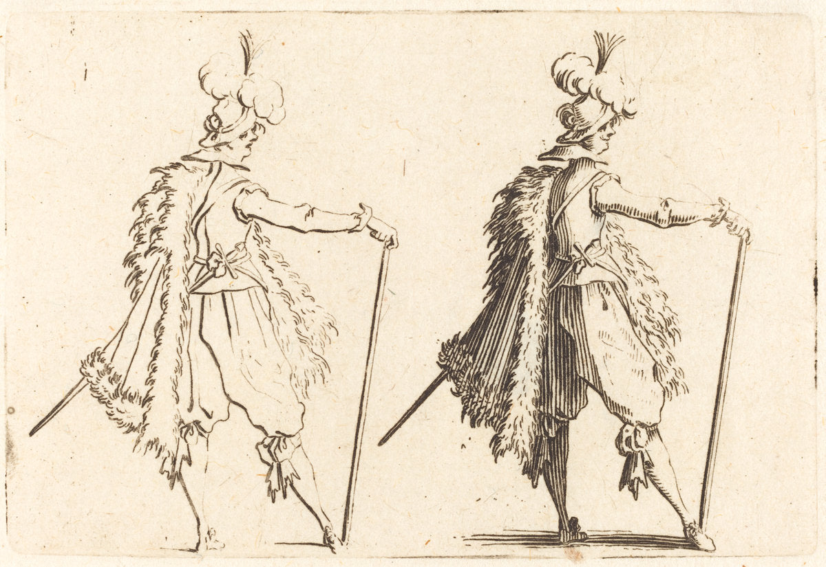 Gentleman with Cane by Jacques Callot (French, 1592 - 1635), 16X12"(A3)Poster Print