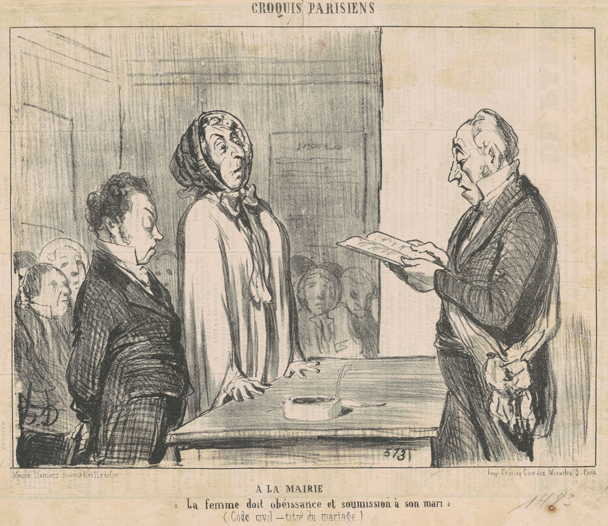 A la mairie ... by Honoré Daumier (French, 1808 - 1879), 16X12"(A3)Poster Print
