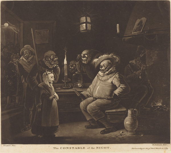 The Constable of the Night by William Dickinson after Egbert van Heemskerck (British, 1746 - 1823), 16X12"(A3)Poster Print