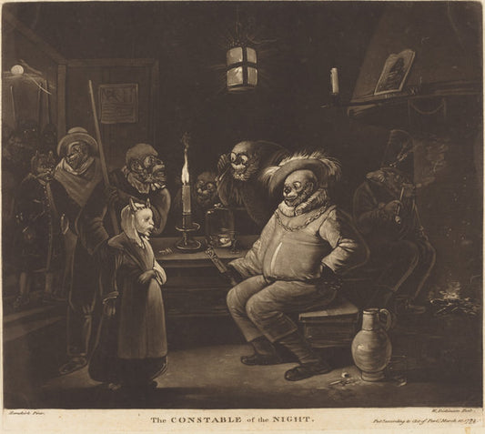 The Constable of the Night by William Dickinson after Egbert van Heemskerck (British, 1746 - 1823), 16X12"(A3)Poster Print