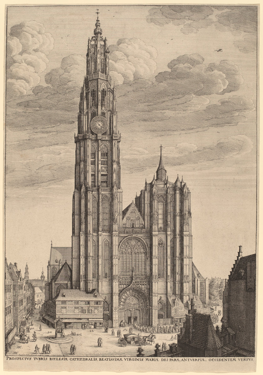 Antwerp Cathedral by Wenceslaus Hollar (Bohemian, 1607 - 1677), 16X12"(A3)Poster Print