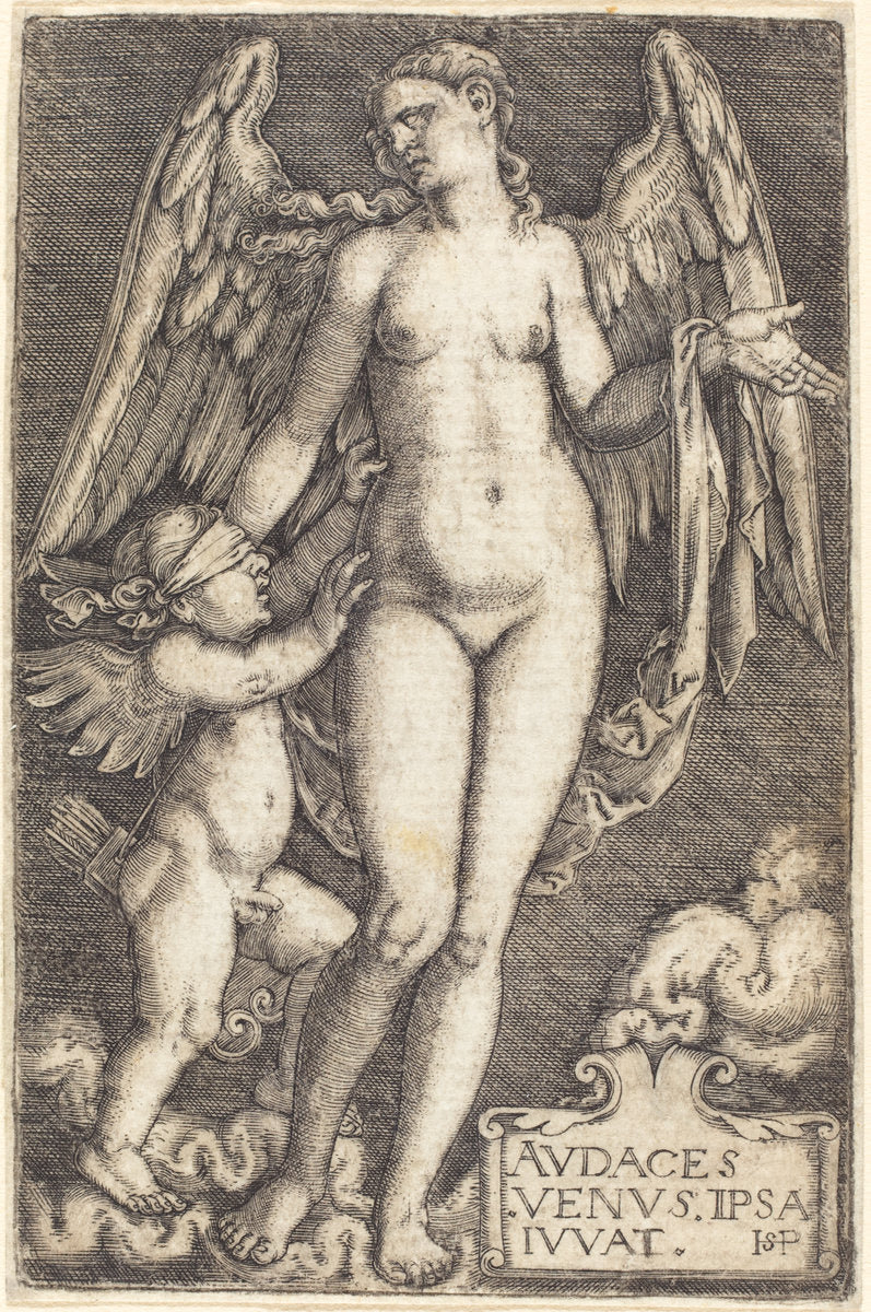 Venus and Cupid by Sebald Beham (German, 1500 - 1550), 16X12"(A3)Poster Print