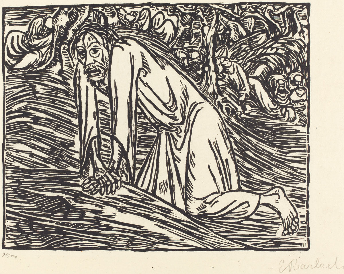 Christ in Gethsemane by Ernst Barlach (German, 1870 - 1938), 16X12"(A3)Poster Print