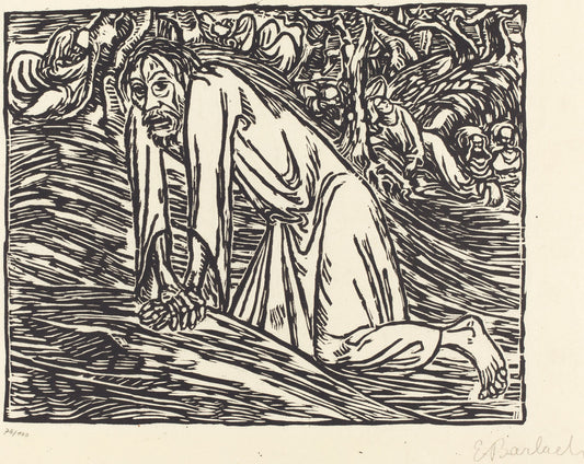 Christ in Gethsemane by Ernst Barlach (German, 1870 - 1938), 16X12"(A3)Poster Print