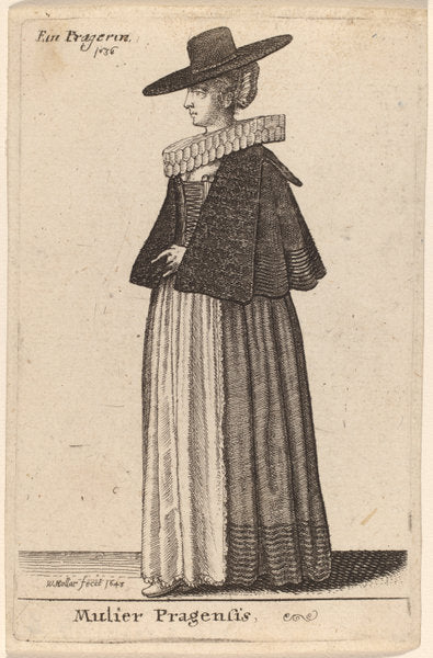 Mulier Pragensis by Wenceslaus Hollar (Bohemian, 1607 - 1677), 16X12"(A3)Poster Print
