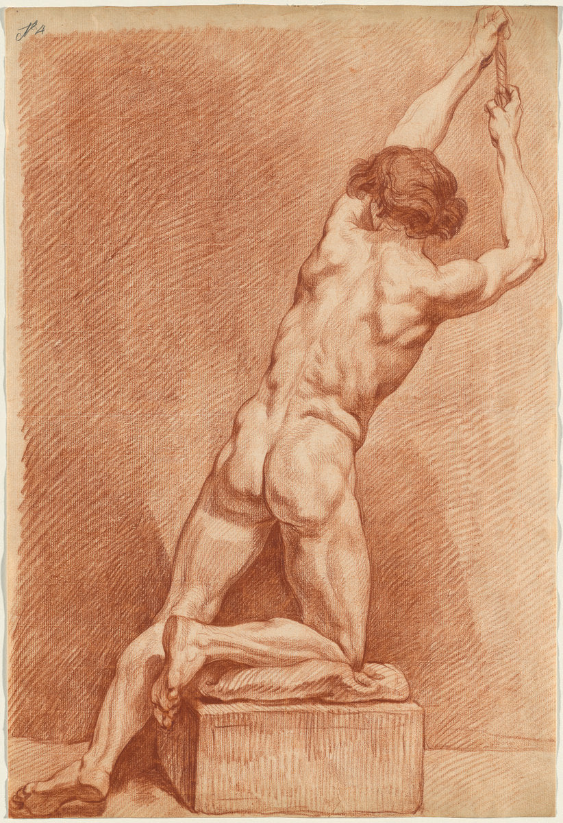 c.1760 by French 18th Century (A Male Nude Seen from Behind), 16X12"(A3)Poster Print