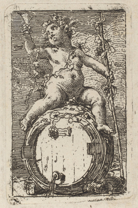 The Infant Bacchus Astride a Wine Barrel by Gaetano Gandolfi (Italian, 1734 - 1802), 16X12"(A3)Poster Print