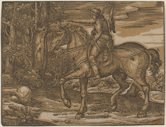 Hunter on Horseback by Niccolò Boldrini (Italian, 1510 - 1566 or after), 16X12"(A3)Poster Print