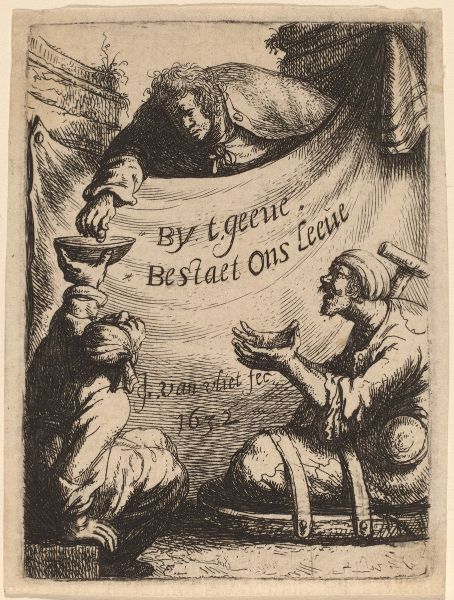 Title Page: Two Cripples Receiving Alms by Johannes van Vliet (Dutch, born c. 1610), 16X12"(A3)Poster Print