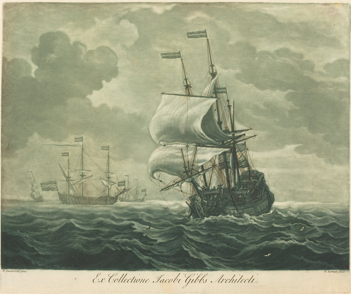 Shipping Scene from the Collection of Jacob Gibbs by Elisha Kirkall after Willem van de Velde the Elder (English, c. 1682 - 1742), 16X12"(A3)Poster Print