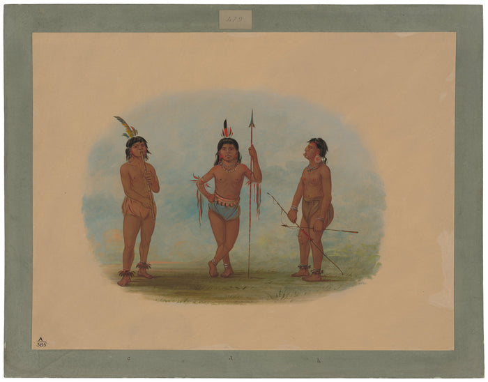 Three Young Tobos Men by George Catlin (American, 1796 - 1872), 16X12